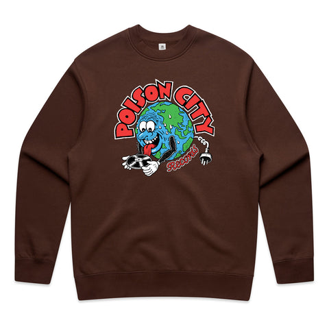 POISON CITY 'Record Store Logo' Crew Jumper (Chestnut Brown)