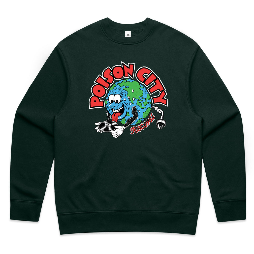 POISON CITY 'Record Store Logo' Crew Jumper (Pine Green)