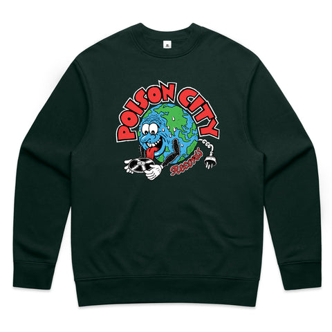 POISON CITY 'Record Store Logo' Crew Jumper (Pine Green)